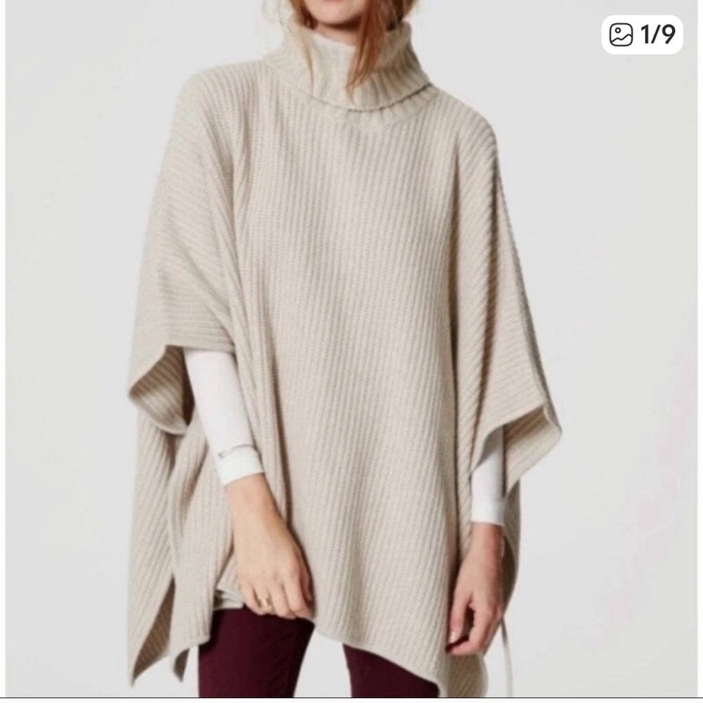 LOFT Cream Ribbed Turtleneck Poncho